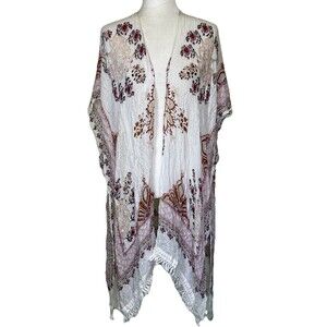 Woven Heart Women's Kimono Duster Boho Hippie Artsy Festival Open Front One Size